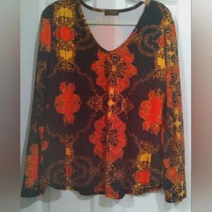 Forbidden Society Womens Printed Old Money Boho Artsy Art‎ to Wear Top